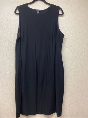Eileen Fisher Black Sleeveless Midi Shift Dress
